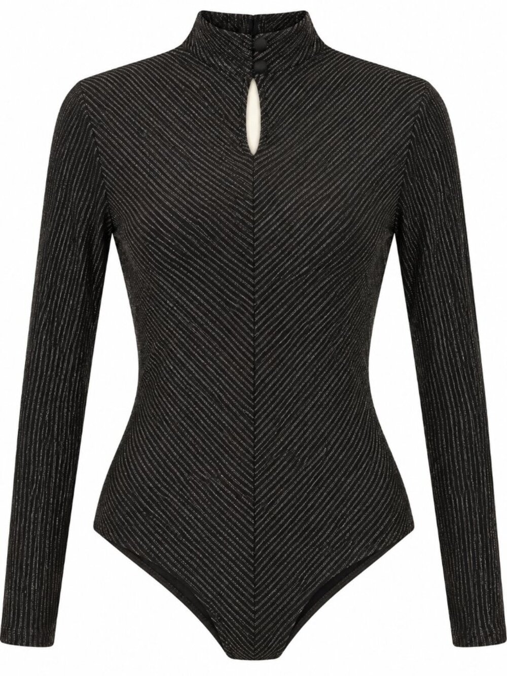 Bloshed Y2K Black Metallic Striped Mock Neck Bodysuit Size S